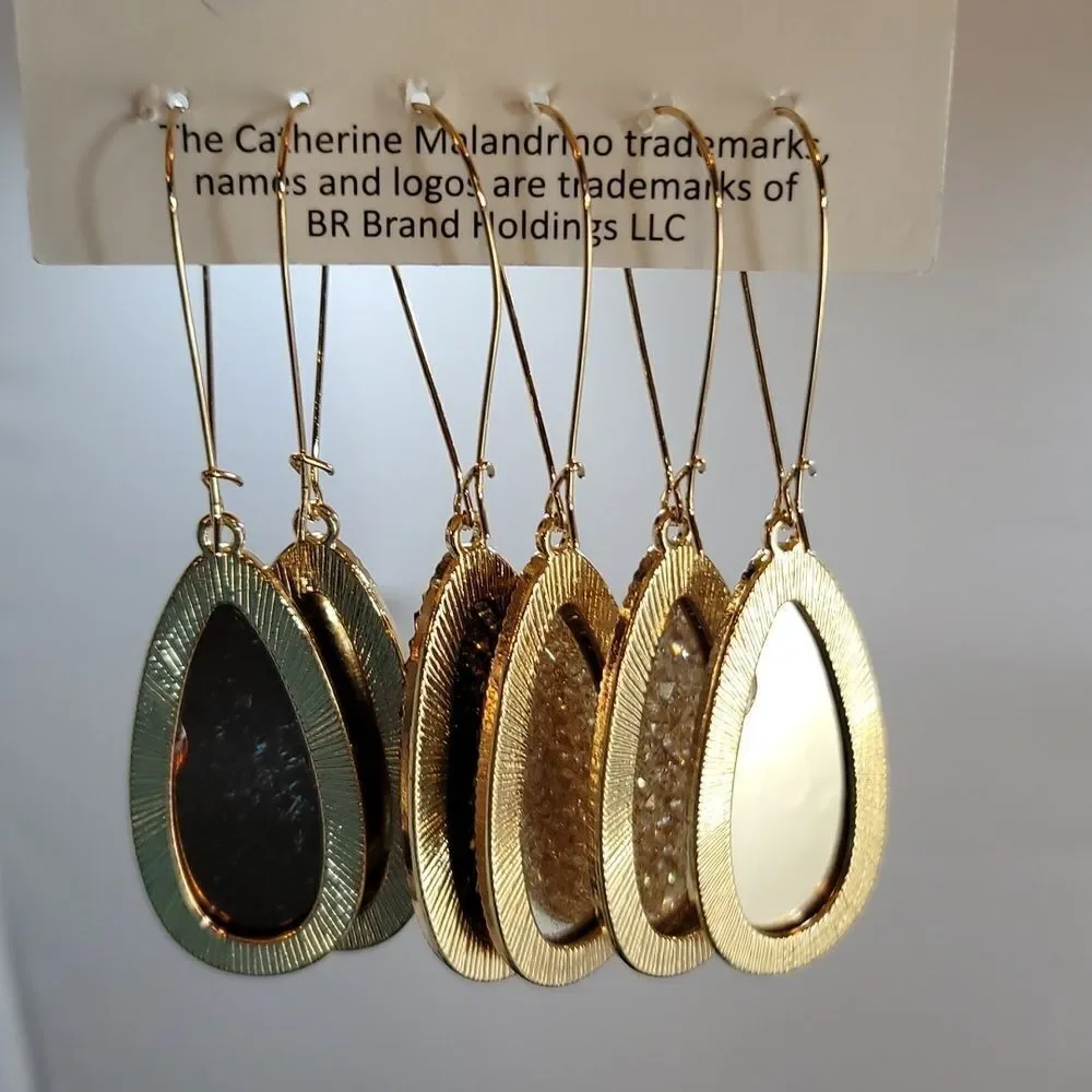 BRAND CATHERINE MALANDRINO FLAT TEARDROP DANGLE SPARKLY GLITTER CHARM EARRINGS